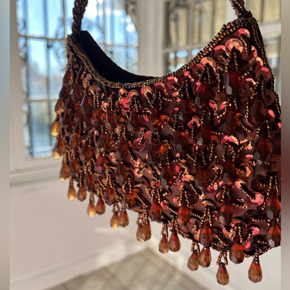 Vintage Brown Beaded Mini Purse - Picture 2 of 4